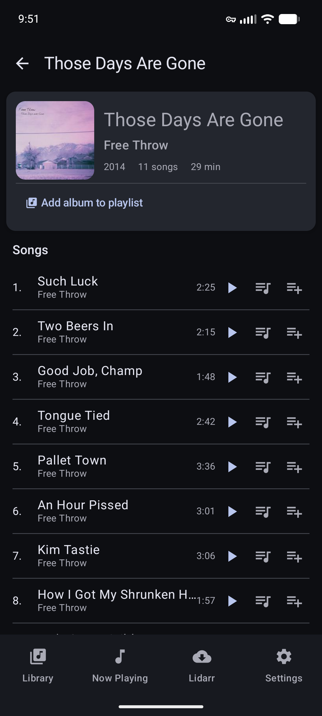 MusicPlayarr specific album view