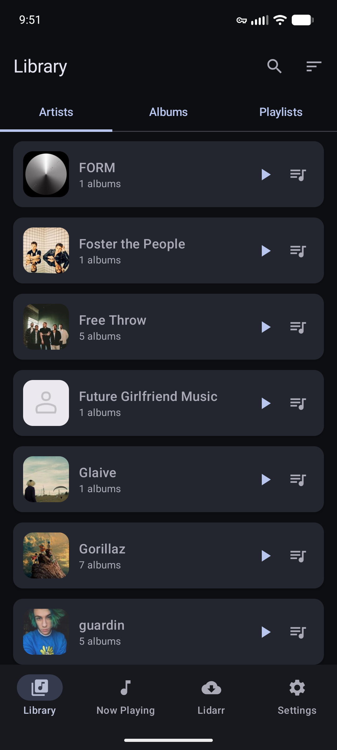 MusicPlayarr artists view