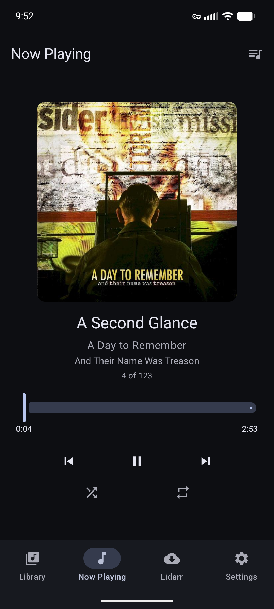 MusicPlayarr now playing view