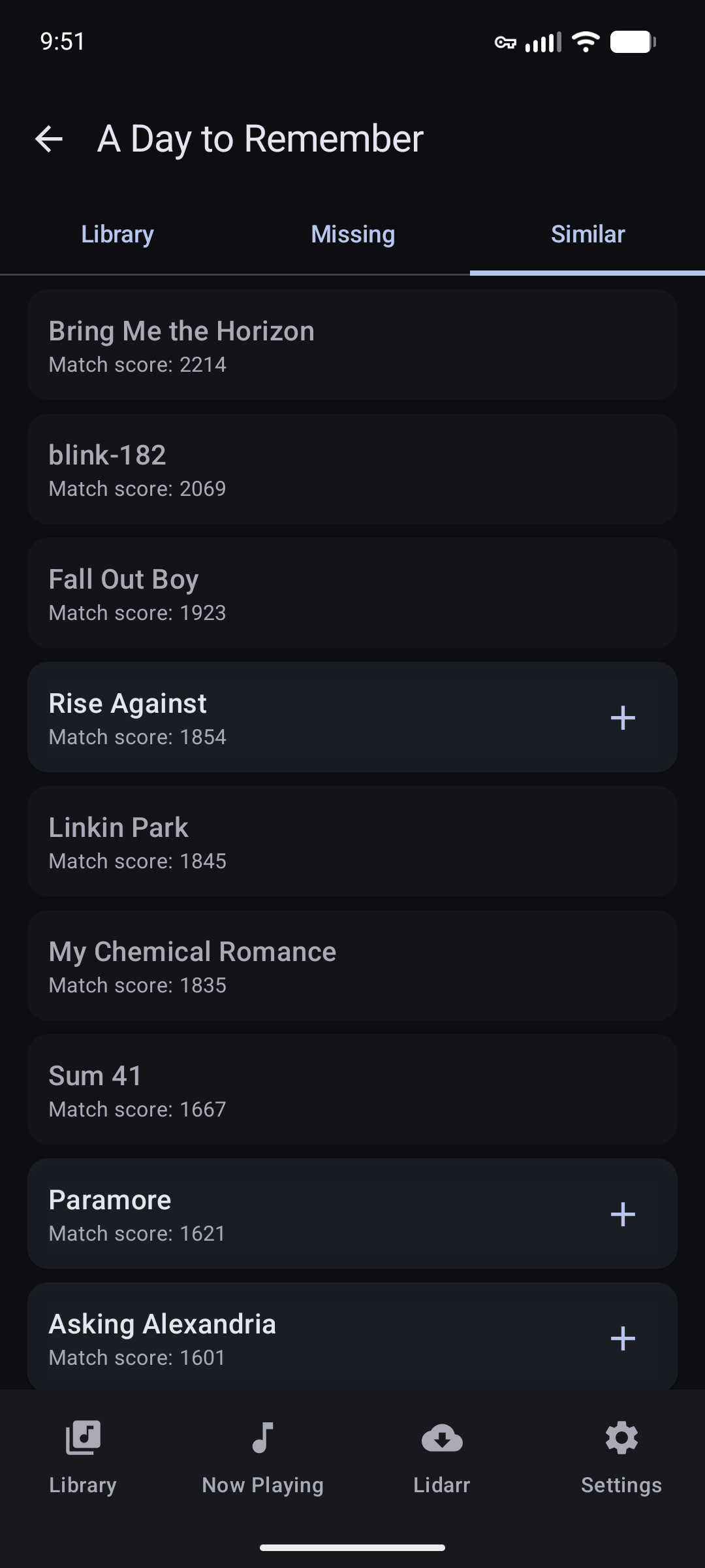 MusicPlayarr similar artists view